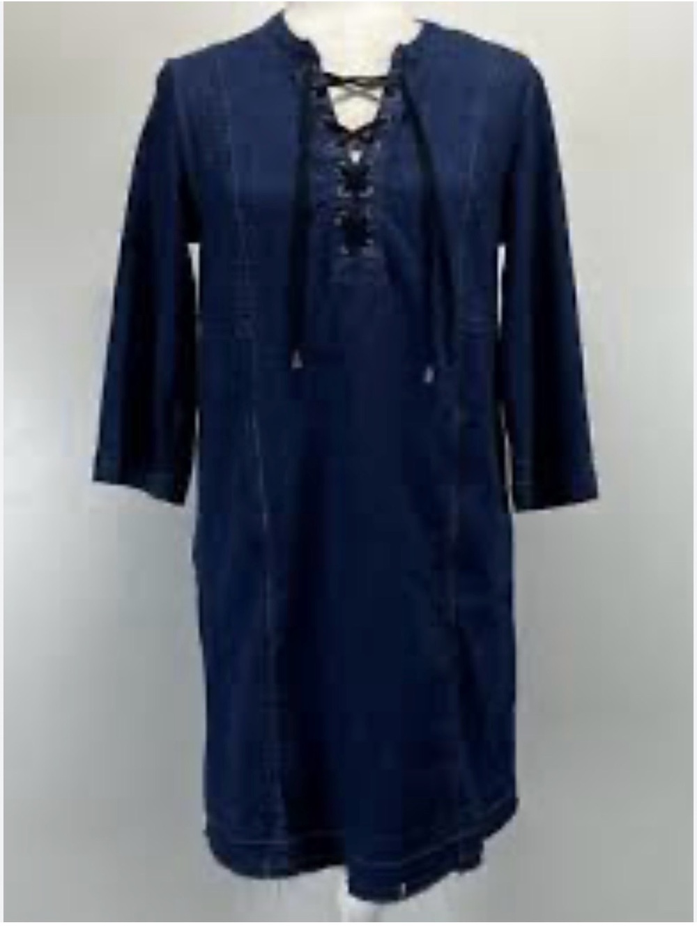 J. Jill Indigo Denim Lace-Up Long Sleeve Raw Hem Dress L, NWT